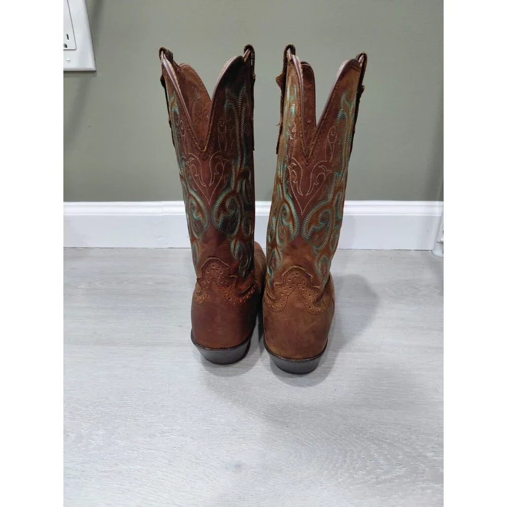 Justin Women's Stampede Cowboy Boots L2552 Brown embroidered Leather sz 7.5B